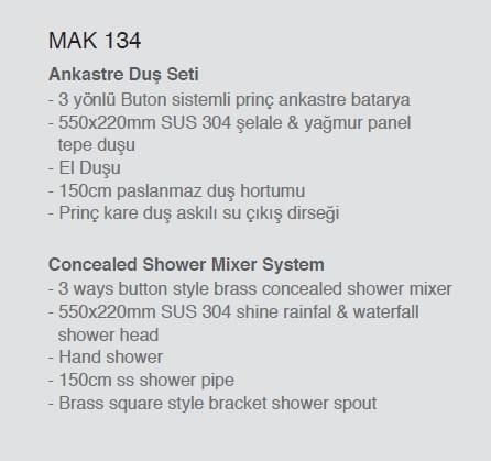 Ankastre Duş Seti 550x220 mm Şelale&Yağmur Panel 3 Yönlü Butonlu SUS 304 Paslanmaz Pirinç Gold