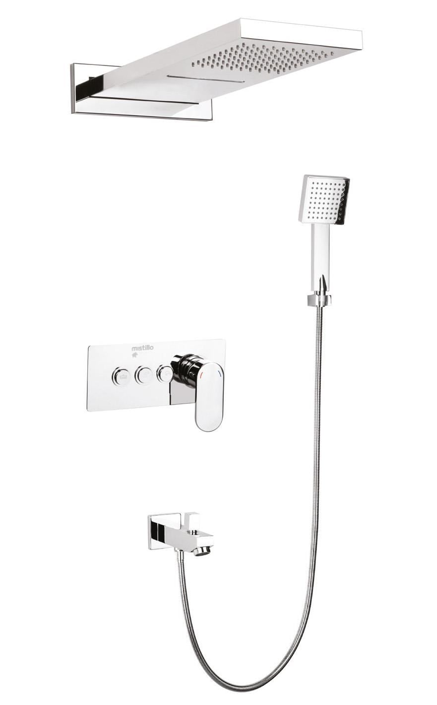 Ankastre Duş Seti 550x220 mm Şelale&Yağmur Panel 3 Yönlü Butonlu SUS 304 Paslanmaz Pirinç Krom Kap
