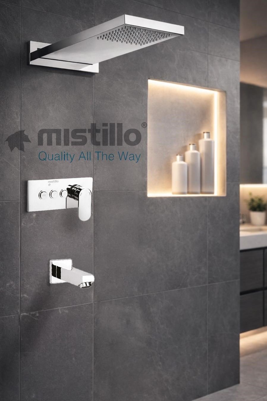 Ankastre Duş Seti 550x220 mm Şelale&Yağmur Panel 3 Yönlü Butonlu SUS 304 Paslanmaz Pirinç Krom Kap