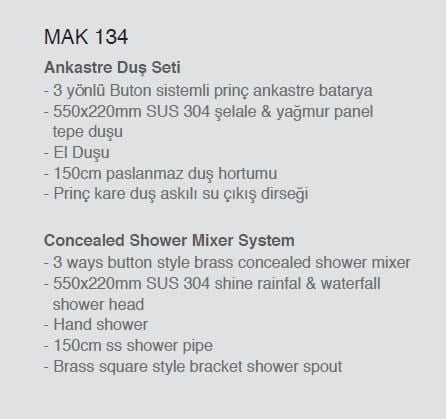 Ankastre Duş Seti 550x220 mm Şelale&Yağmur Panel 3 Yönlü Butonlu SUS 304 Paslanmaz Pirinç Gold