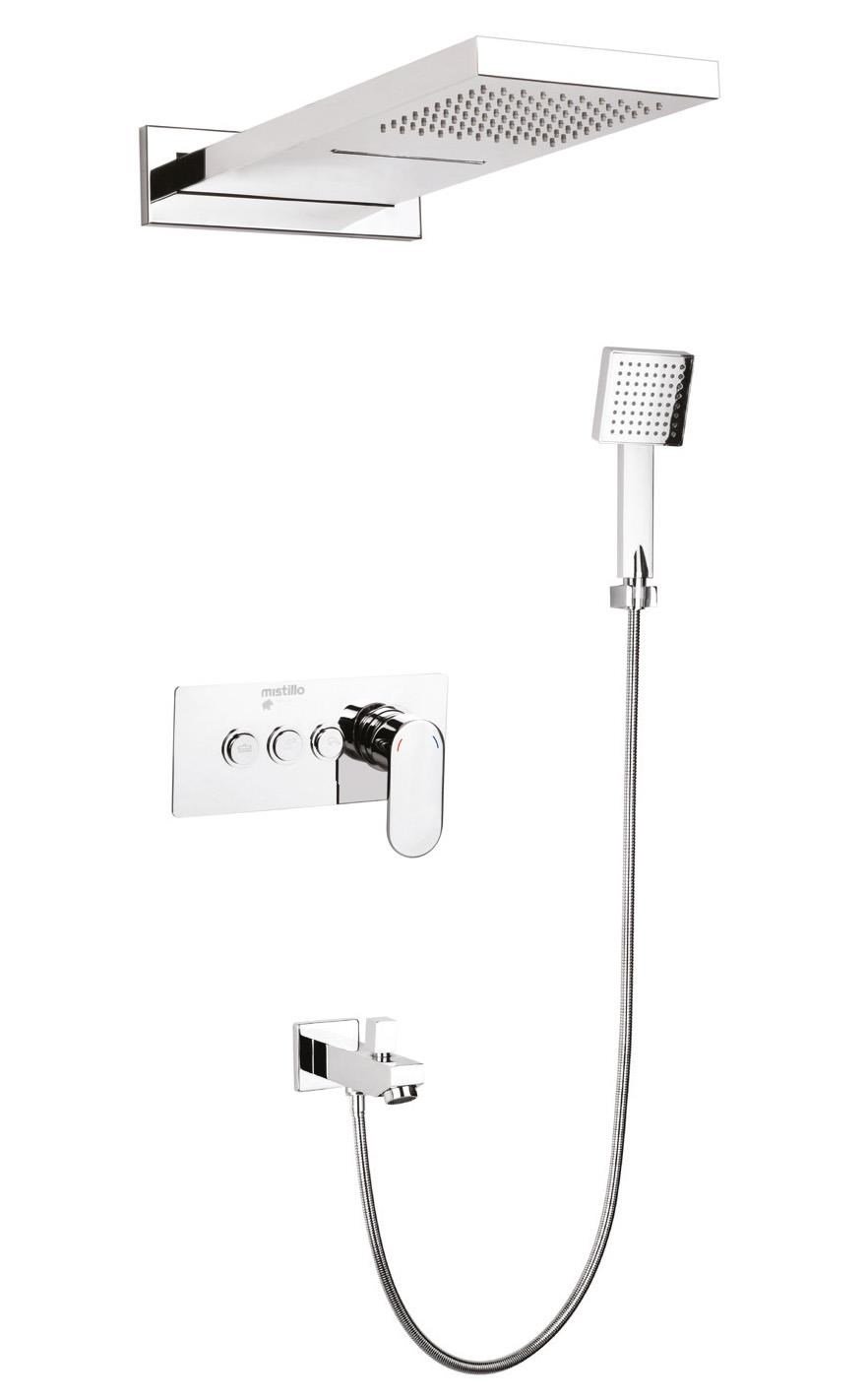 Ankastre Duş Seti 550x220 mm Şelale&Yağmur Panel 3 Yönlü Butonlu SUS 304 Paslanmaz Pirinç Krom Kap
