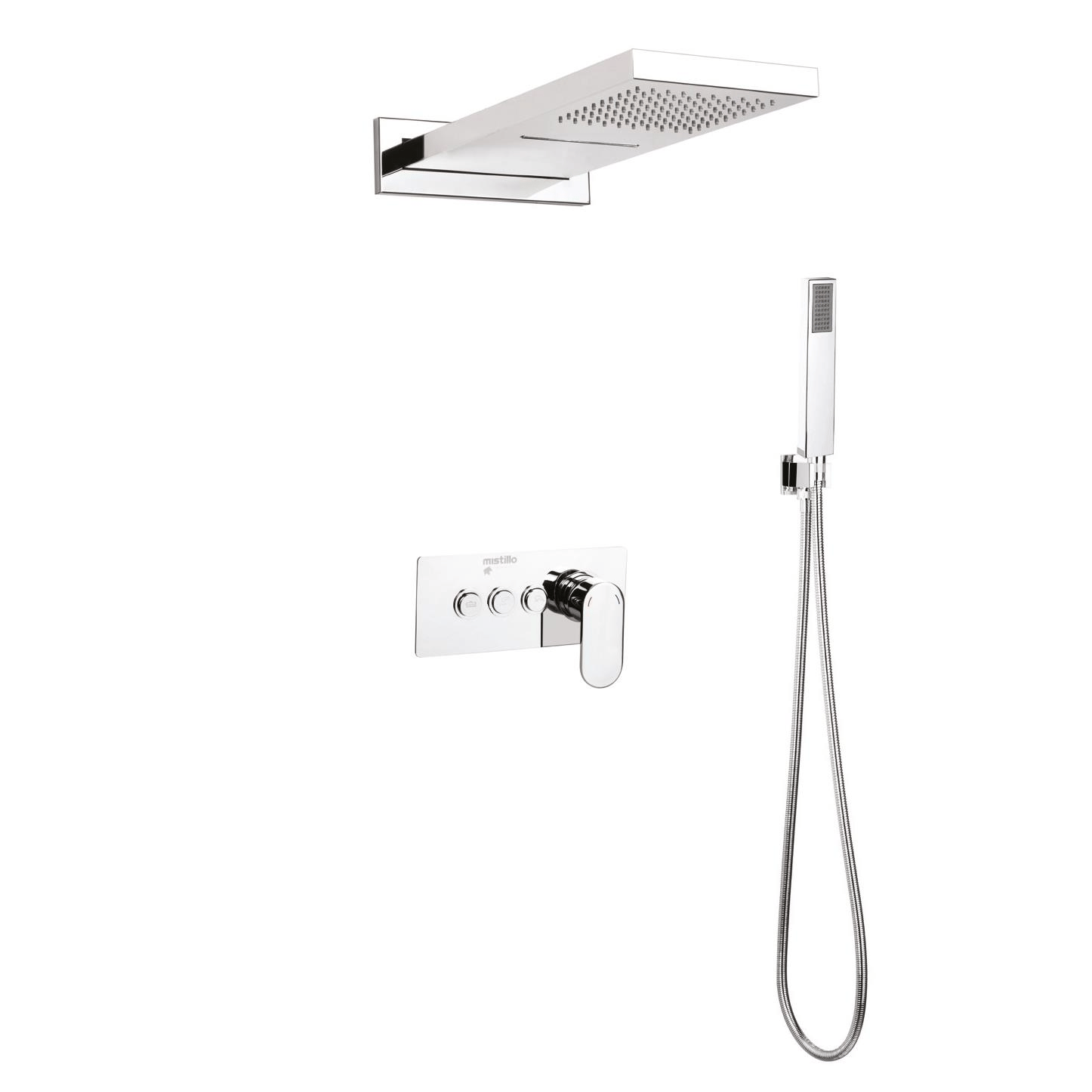Ankastre Duş Seti 550x220 mm Şelale&Yağmur Panel 3 Yönlü Butonlu SUS 304 Paslanmaz Pirinç Krom Kap