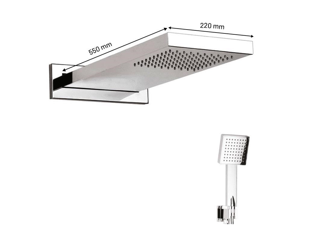Ankastre Duş Seti 550x220 mm Yağmur Panel 3 Yönlü Butonlu SUS 304 Paslanmaz Pirinç Krom Kap