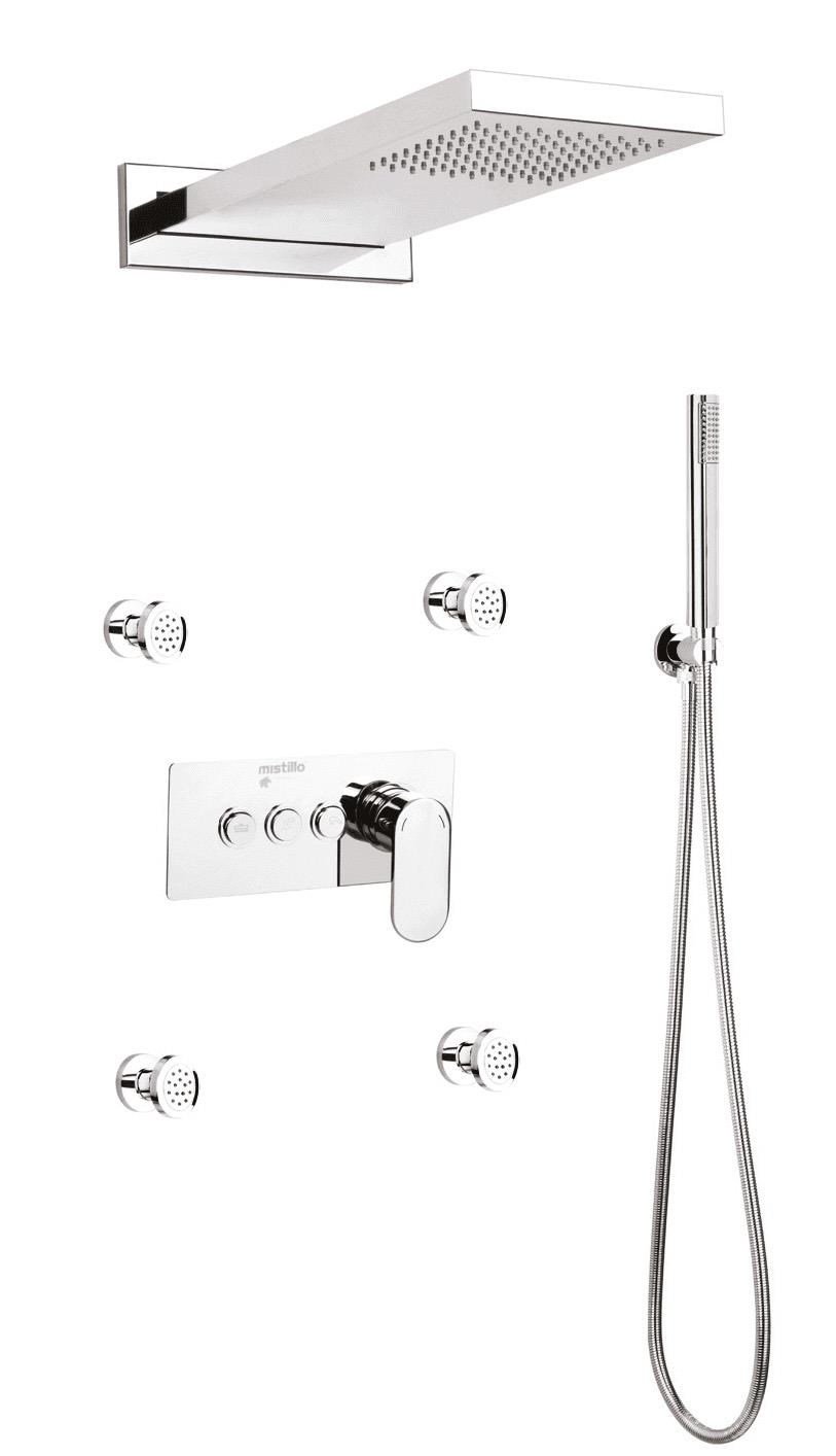 Ankastre Duş Seti 550x220 mm Yağmur Panel&Masal Jeti 3 Yönlü Butonlu SUS 304 Paslanmaz Pirinç Krom Kap
