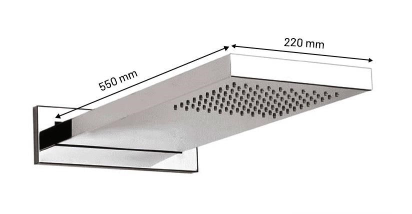 Ankastre Duş Seti 550x220 mm Yağmur Panel&Masal Jeti 3 Yönlü Butonlu SUS 304 Paslanmaz Pirinç Krom Kap