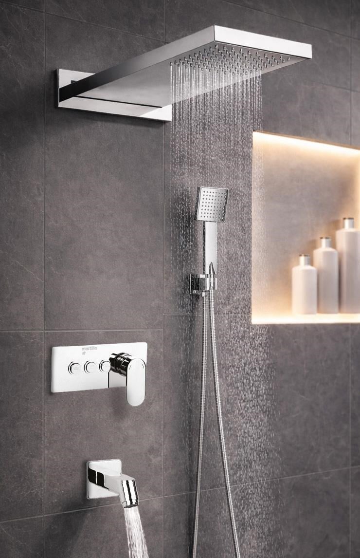 Ankastre Duş Seti 550x220 mm Yağmur Panel 3 Yönlü Butonlu SUS 304 Paslanmaz Pirinç Krom Kap