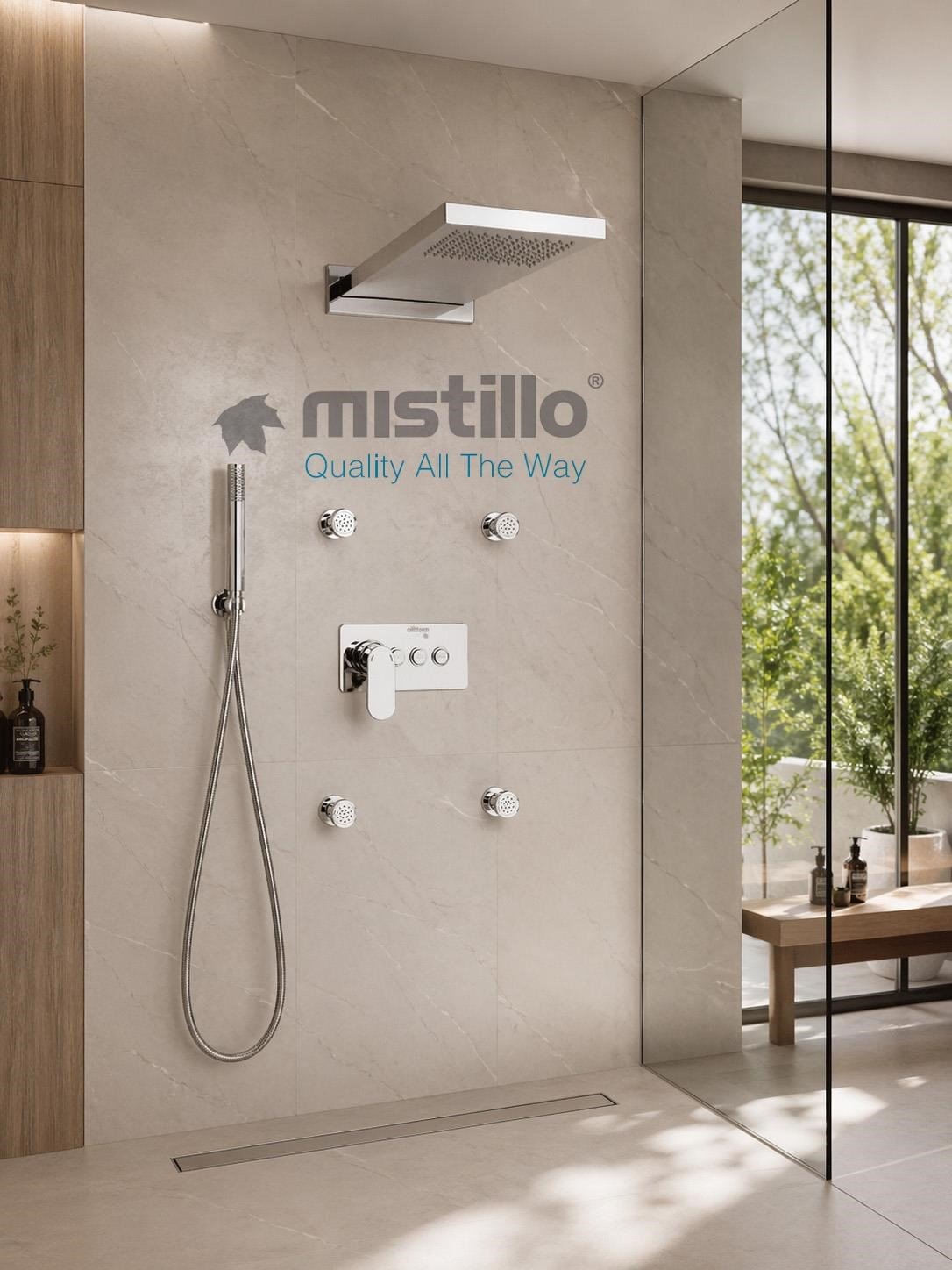 Ankastre Duş Seti 550x220 mm Yağmur Panel&Masal Jeti 3 Yönlü Butonlu SUS 304 Paslanmaz Pirinç Krom Kap