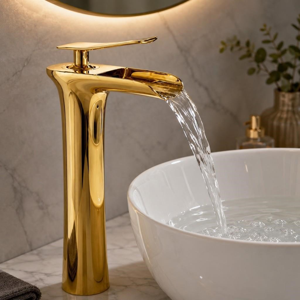 EDGE UZUN LAVABO BATARYASI PARLAK ALTIN