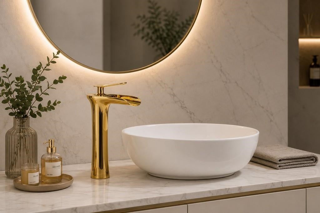 EDGE UZUN LAVABO BATARYASI PARLAK ALTIN