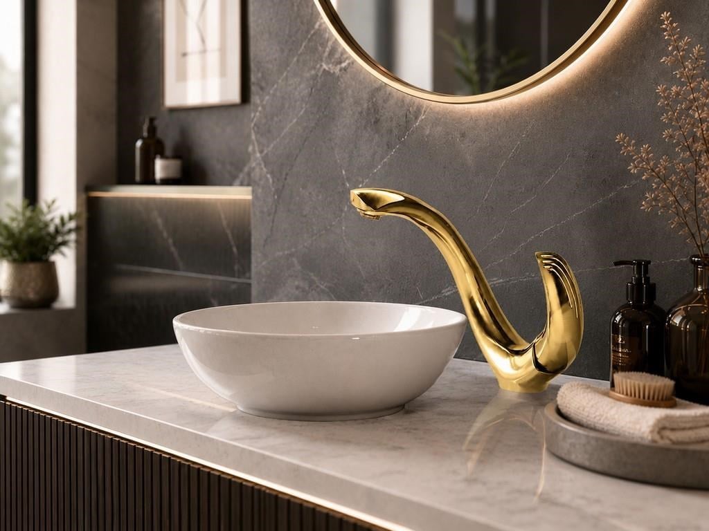 ELITE KISA LAVABO BATARYASI PARLAK ALTIN
