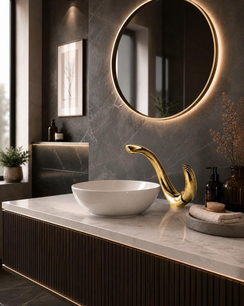 ELITE KISA LAVABO BATARYASI PARLAK ALTIN