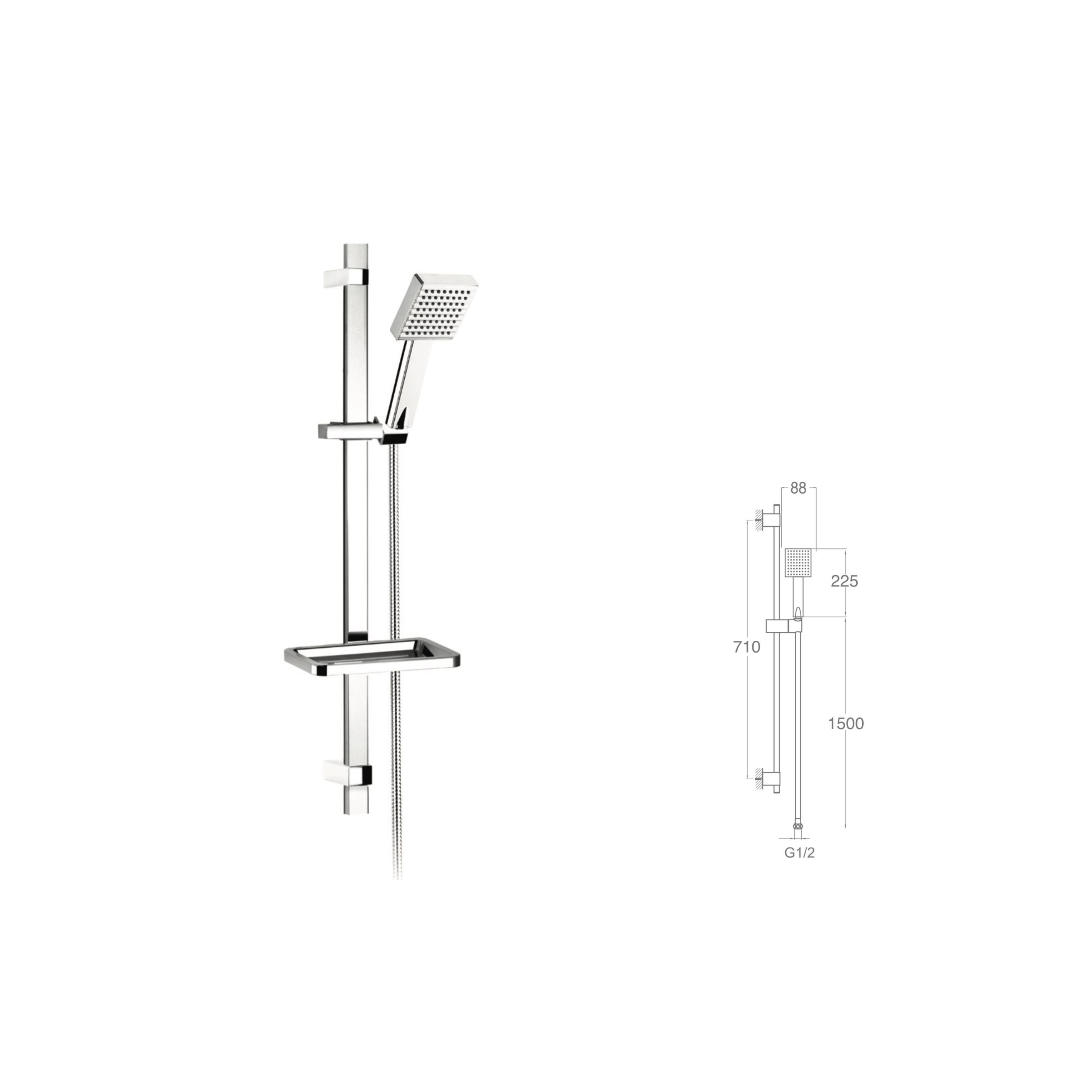 KARE SÜRGÜLÜ DUŞ SETİ + ELDUŞU + 30X15MM KROM KAPLAMA