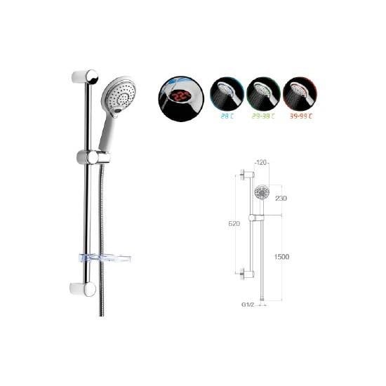 LCD LED Göstergeli Sürgülü Duş Seti Ø20MM KROM KAPLI PASLANMAZ