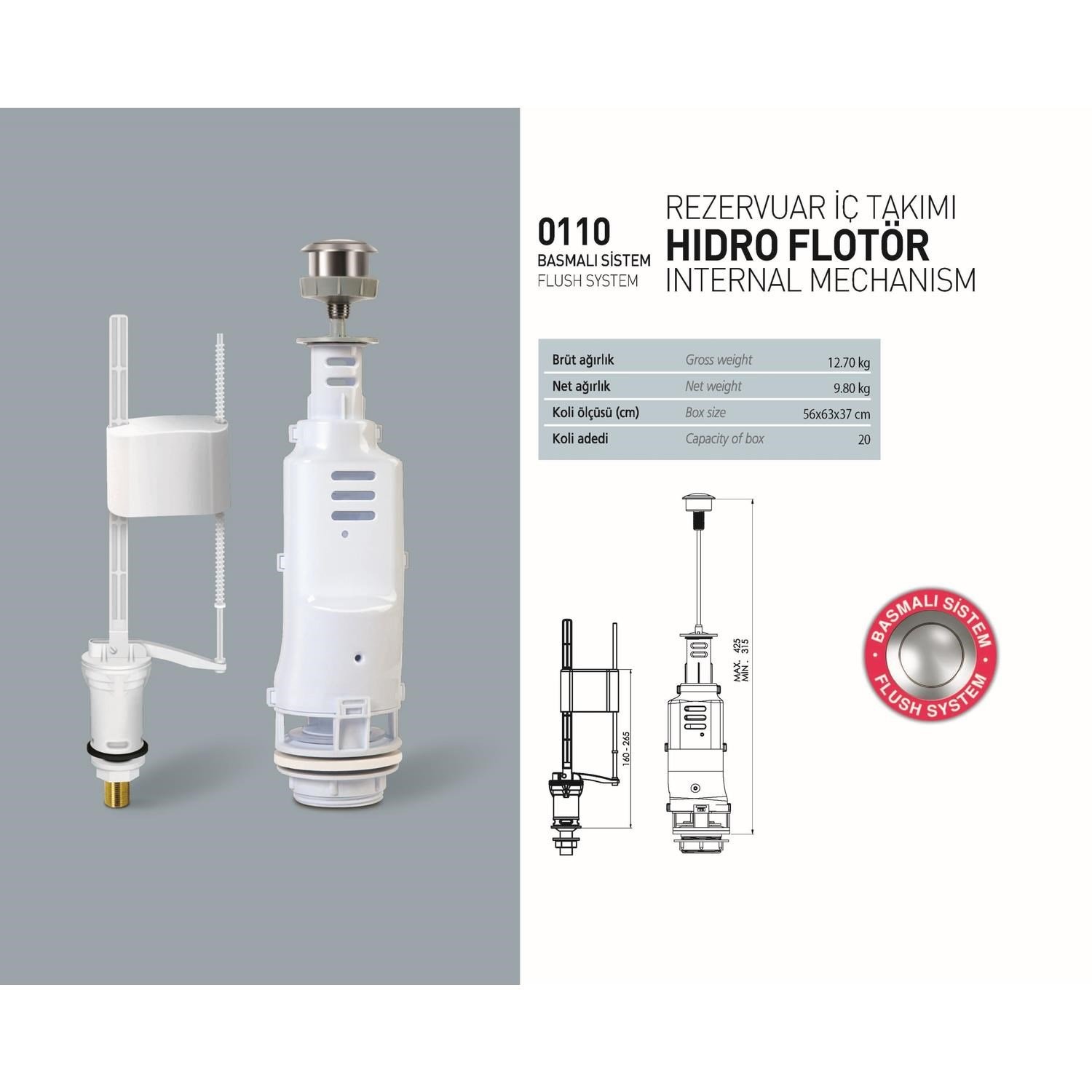 REZERVUAR İÇ TAKIM BASMALI HİDRO FLOTÖR ALLTAN GİR