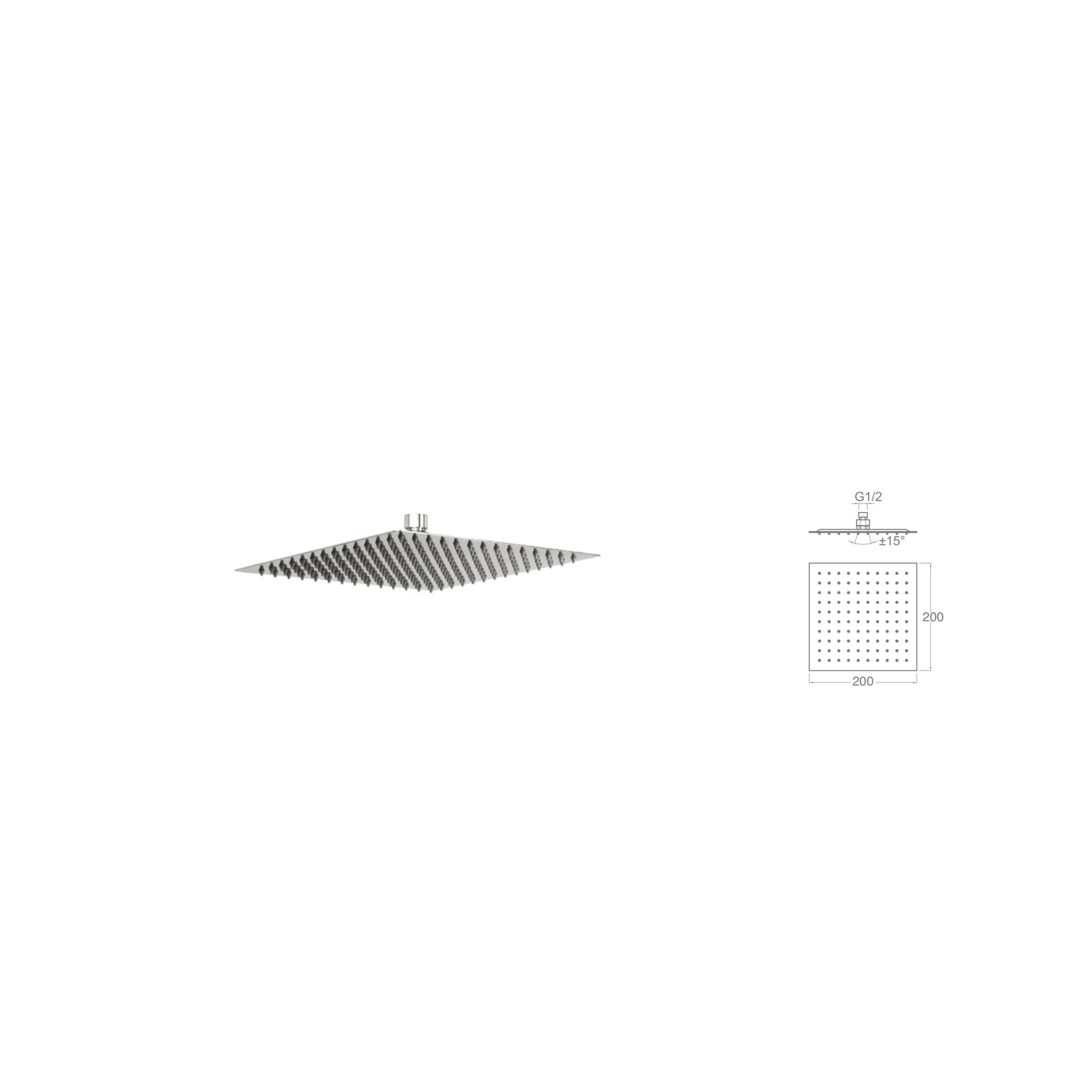 SLİM 304 PASLANMAZ METAL TEPE DUŞU-200X200MM SUS 304