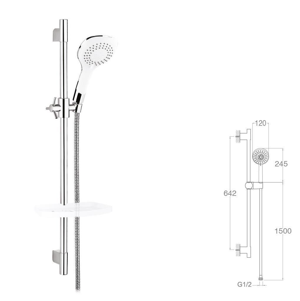SÜRGÜLÜ DUŞ SETİ + Ø22MM PARLAK POLİSH + 3 FONKSİYONLU