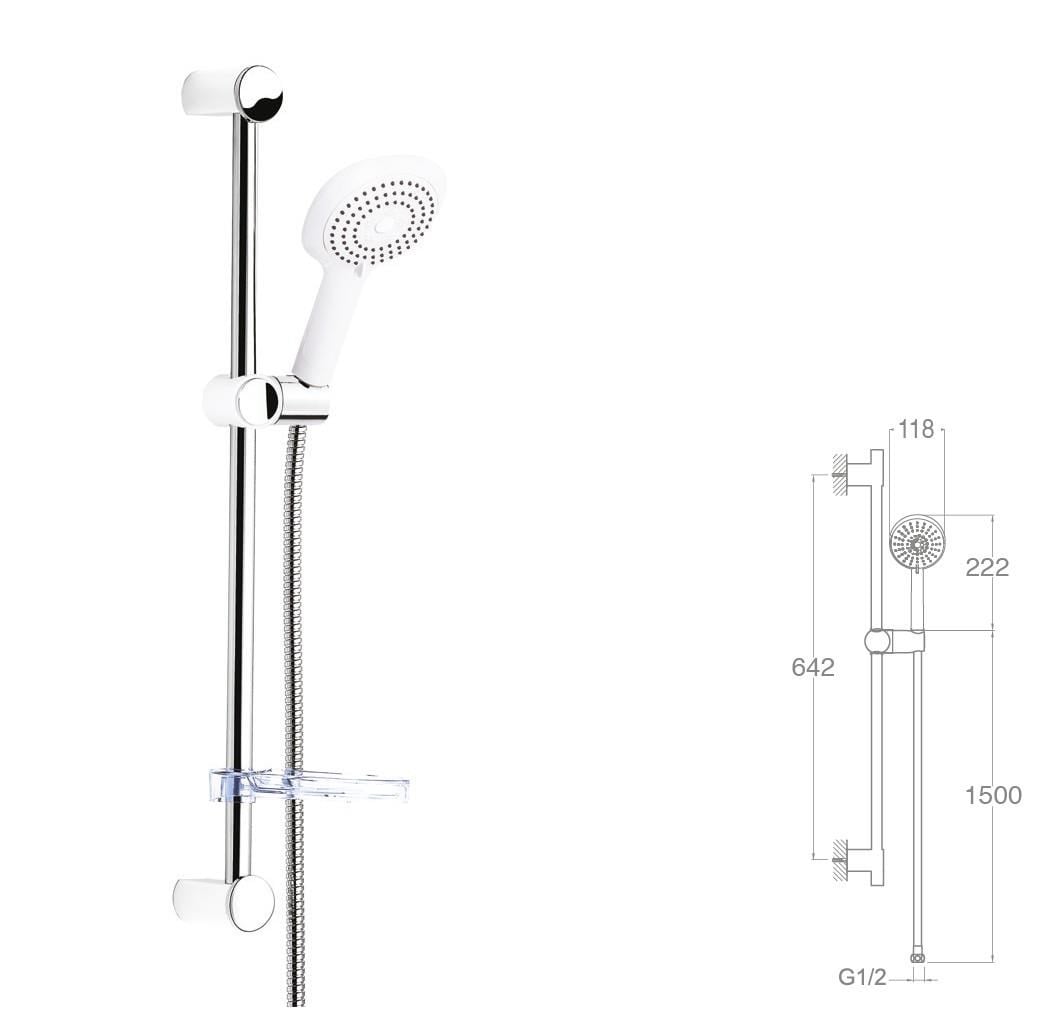 SÜRGÜLÜ DUŞ SETİ + Ø22MM PARLAK POLİSH + 3 FONKSİYONLU