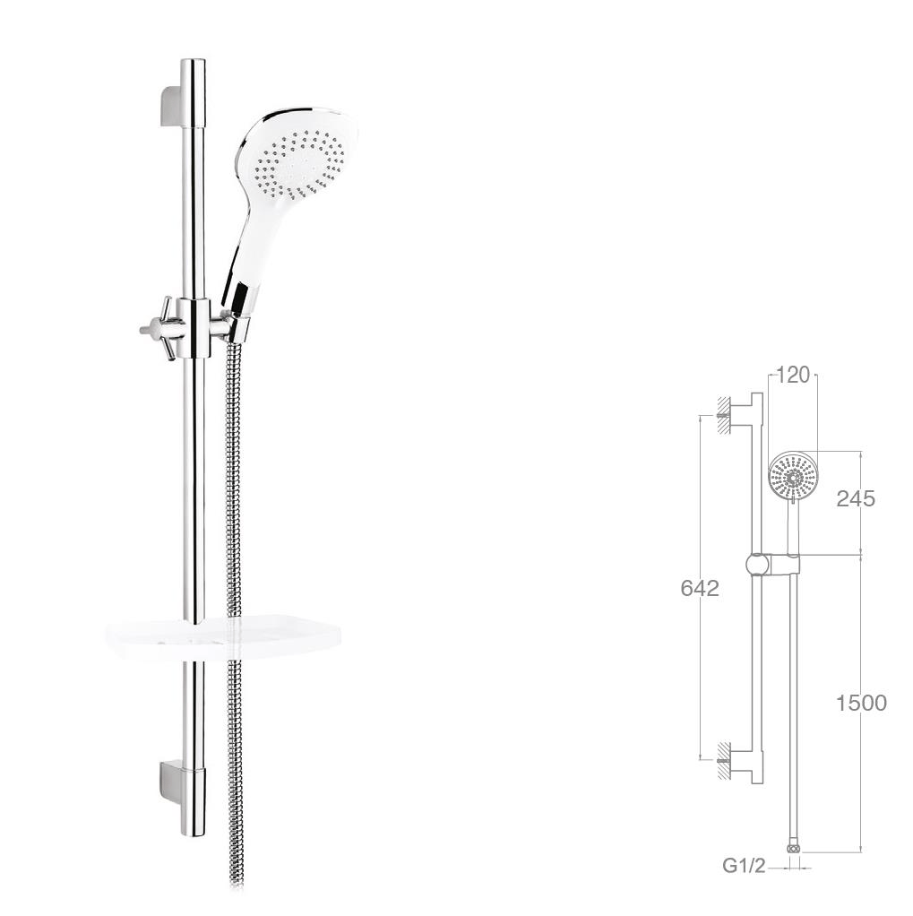 SÜRGÜLÜ DUŞ SETİ + Ø22MM PARLAK POLİSH + 3 FONKSİYONLU