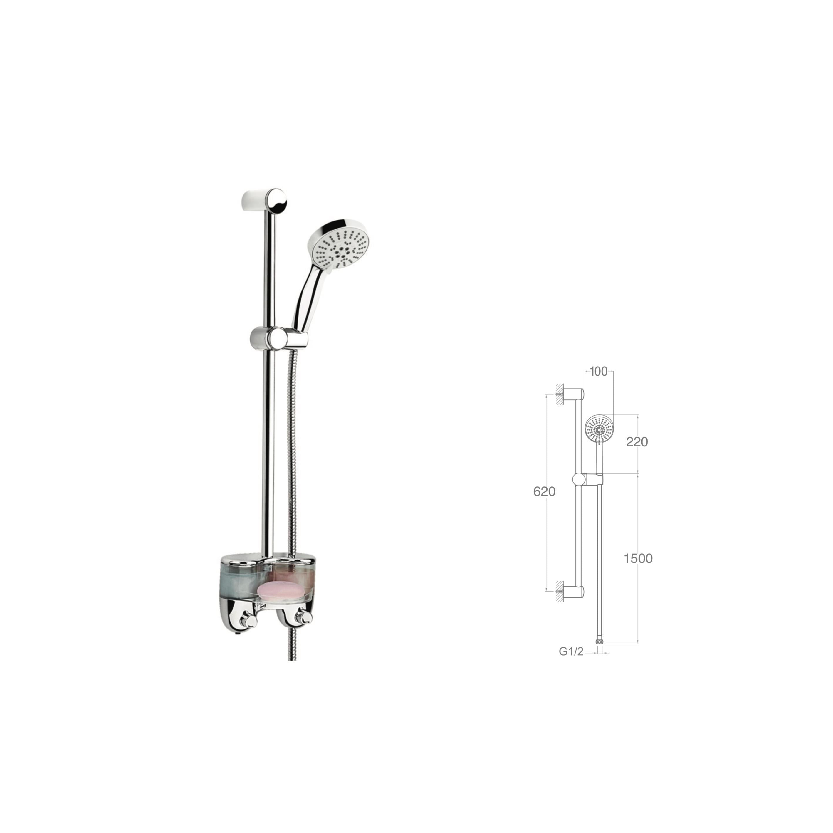 SÜRGÜLÜ DUŞ SETİ ŞAMPUANLIKLI + Ø22MM KROM KAPLI + 5 FONKSİYONLU 