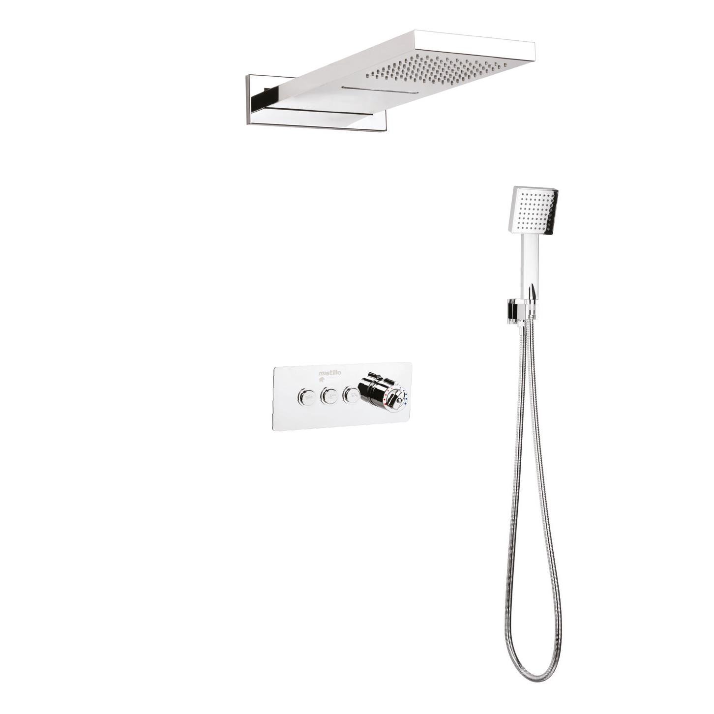 TERMOSTATİK Ankastre Duş Seti 550x220 mm Şelale&Yağmur Panel 3 Yönlü Butonlu SUS 304 Paslanmaz Pirinç Krom