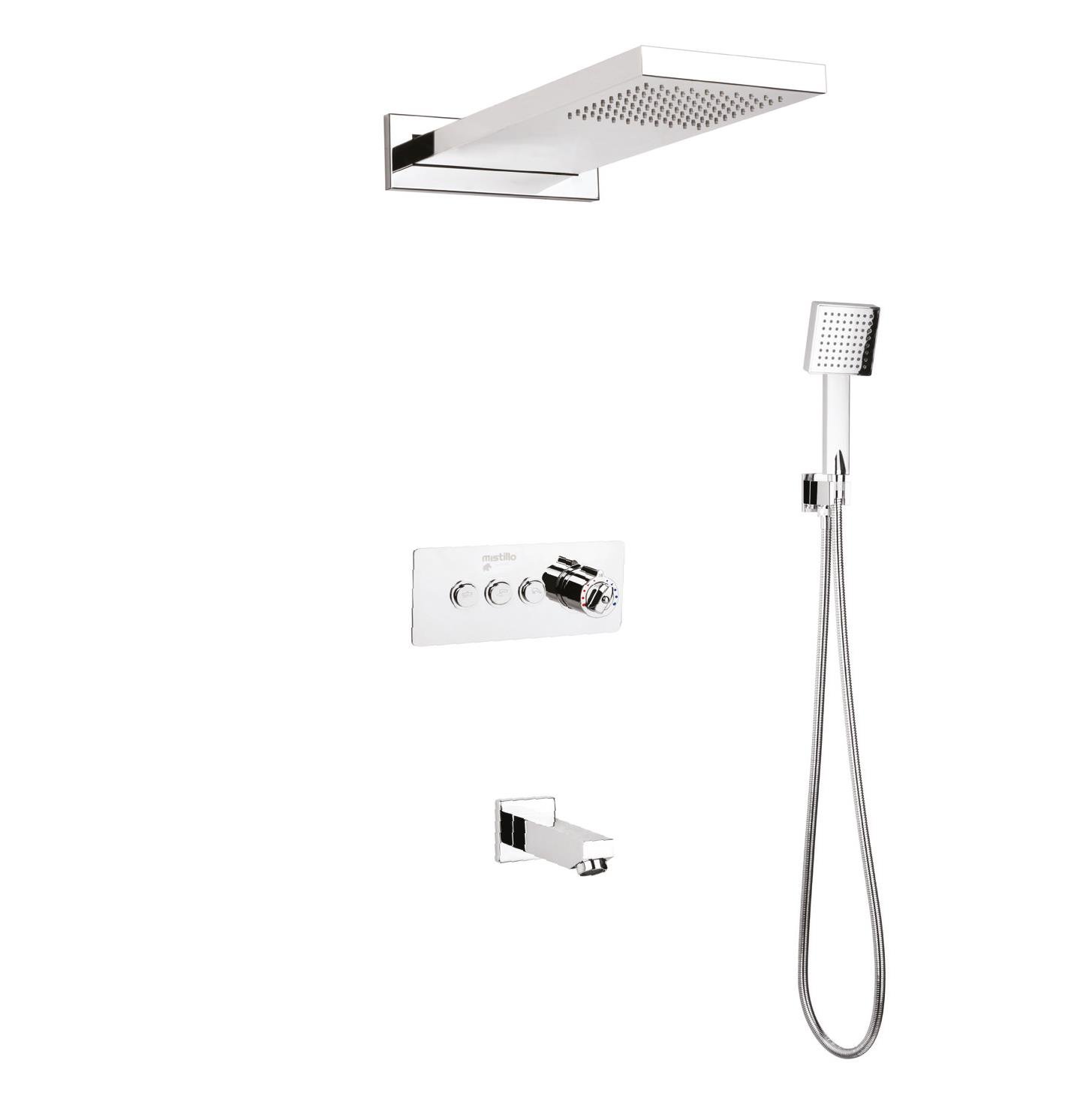 TERMOSTATİK Ankastre Duş Seti 550x220 mm Yağmur Panel 3 Yönlü Butonlu SUS 304 Paslanmaz Pirinç Krom