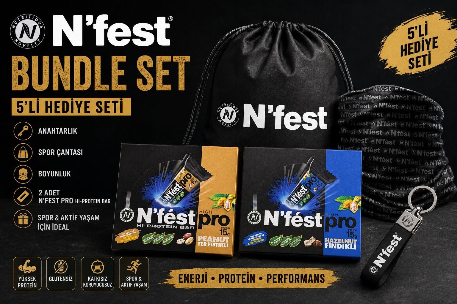 N'fest Yer Fıstıklı Ve Fındıklı Yüksek Protein Bar Spor Seti