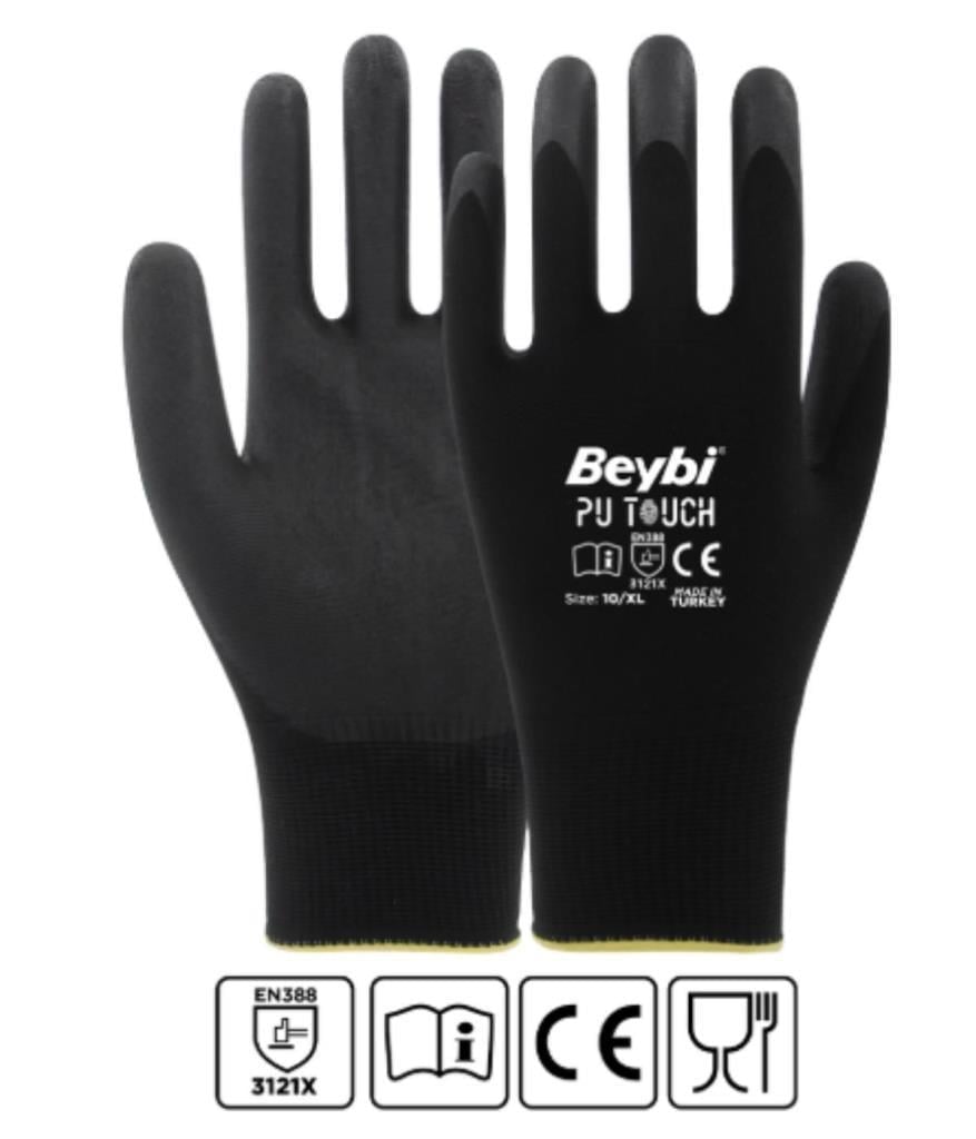Beybi PN Zebra Kırmızı Siyah Polyester Örme Nitril Eldiven No: 9- 288 Çift
