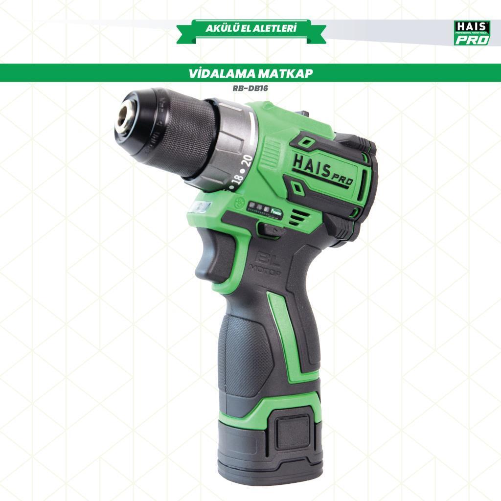 HAİS PRO AKÜLÜ VİDALAMA MATKAP 16V 2.0 Ah. RB-DB16  HAISPRO.4840001