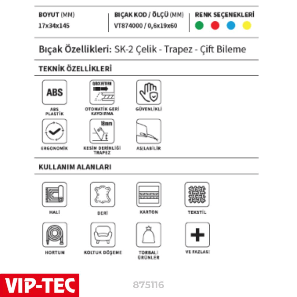 VIP-TEC Güvenlikli Plastik Maket Bıçağı