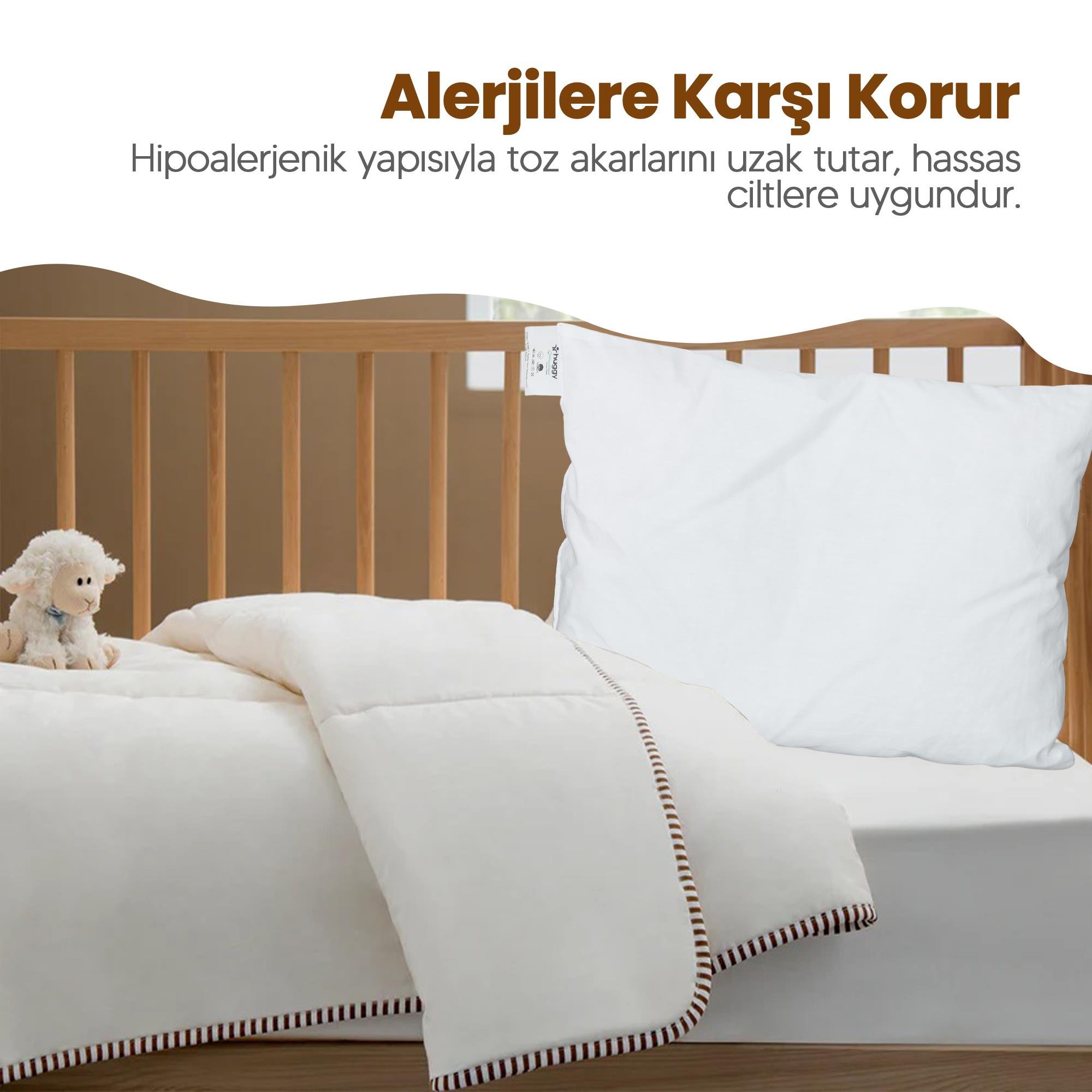 Huggy %100 Yeni Zelanda Kuzu Yünü 30x40 Bebek Yastığı – Doğal ve Nefes Alabilir