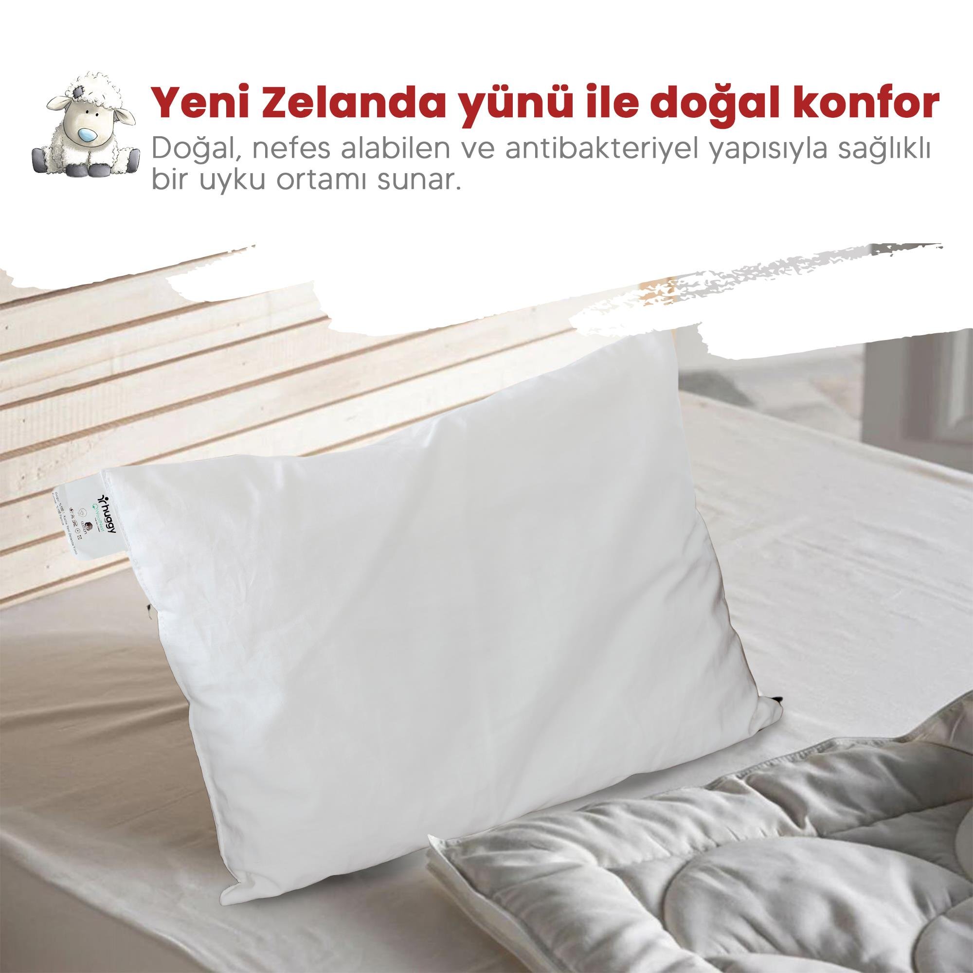 Huggy %100 Yeni Zelanda Kuzu Yünü 30x40 Bebek Yastığı – Doğal ve Nefes Alabilir