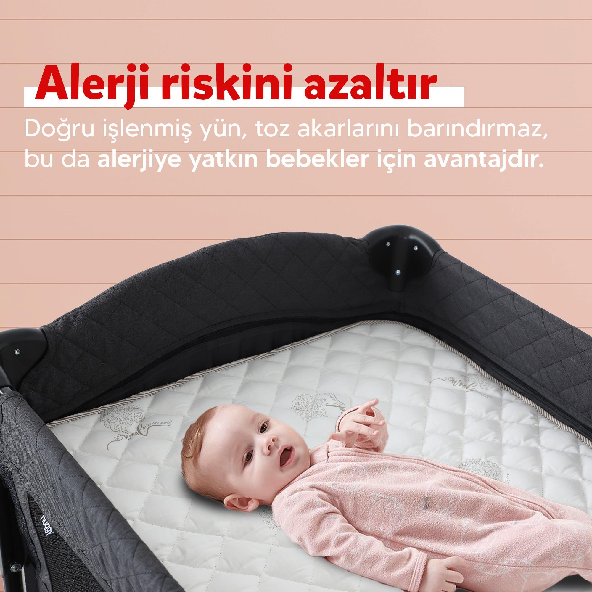 Huggy %100 Yeni Zelenda Kuzu Yünü %100 Pamuk Kumaş 70x110 Bebek Yatak Pedi