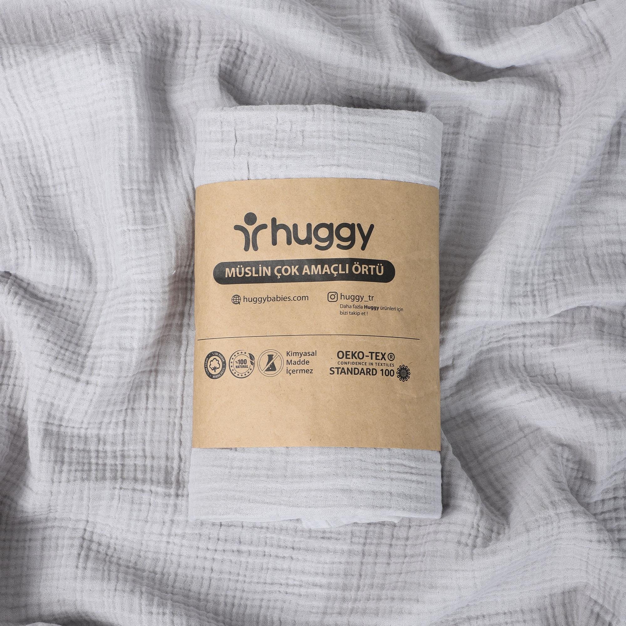 Huggy 4 Katlı %100 Pamuk 100x130 Müslin Bez, Müslin Örtü, Müslin Yenidoğan Bebek Battaniyesi