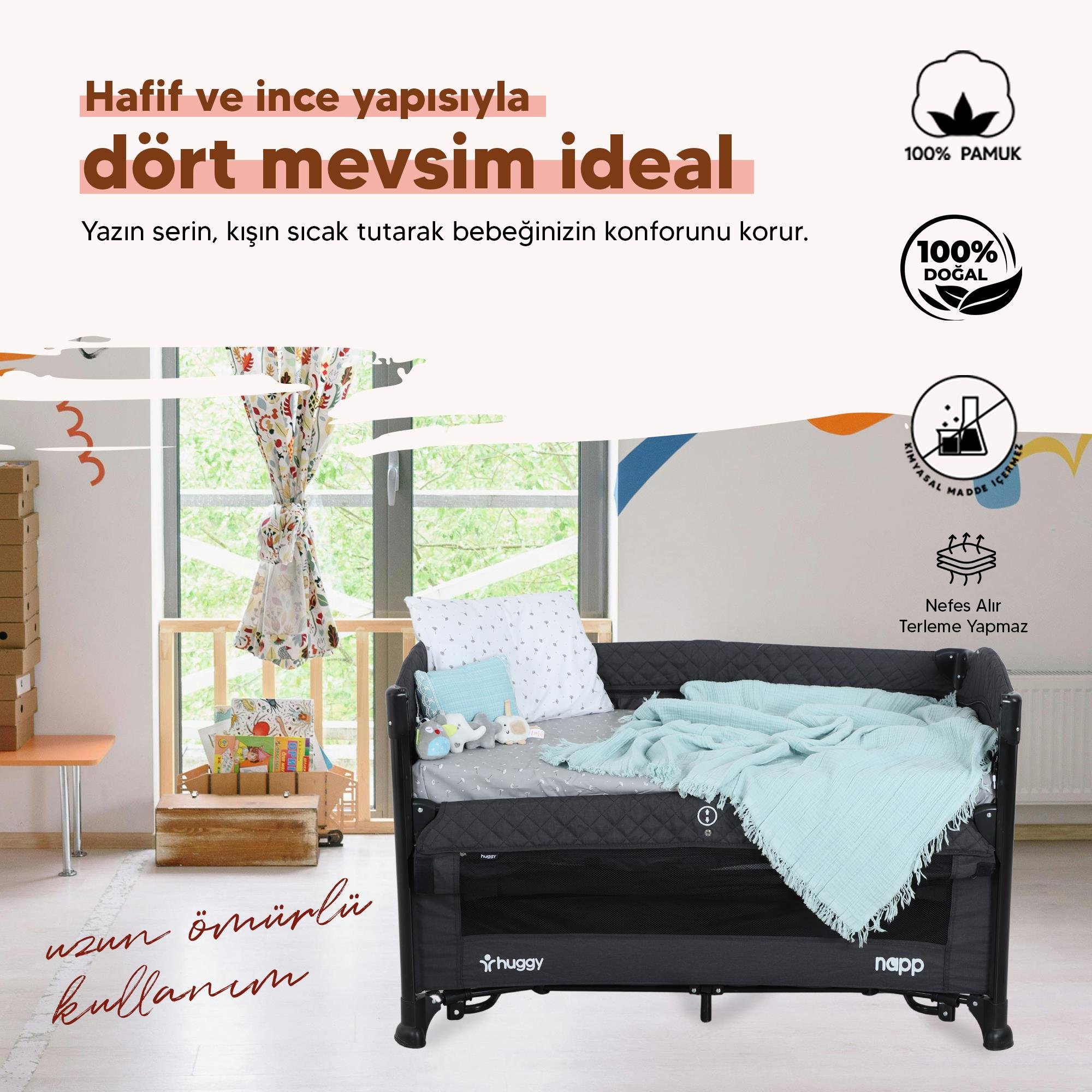Huggy 4 Katlı %100 Pamuk 100x130 Müslin Bez, Müslin Örtü, Müslin Yenidoğan Bebek Battaniyesi