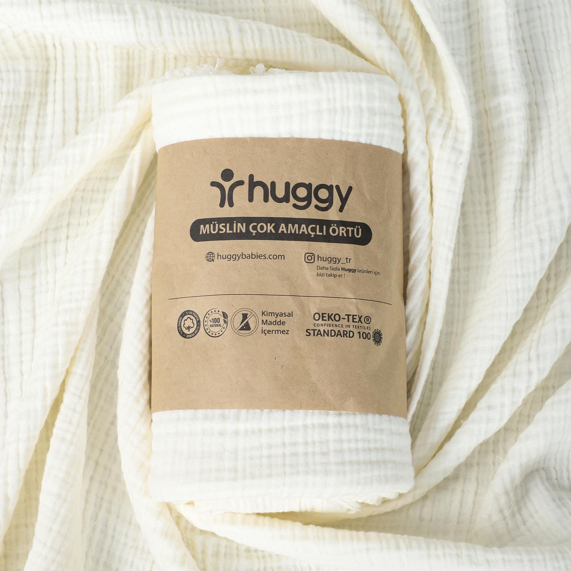 Huggy 4 Katlı %100 Pamuk 100x130 Müslin Bez, Müslin Örtü, Müslin Yenidoğan Bebek Battaniyesi