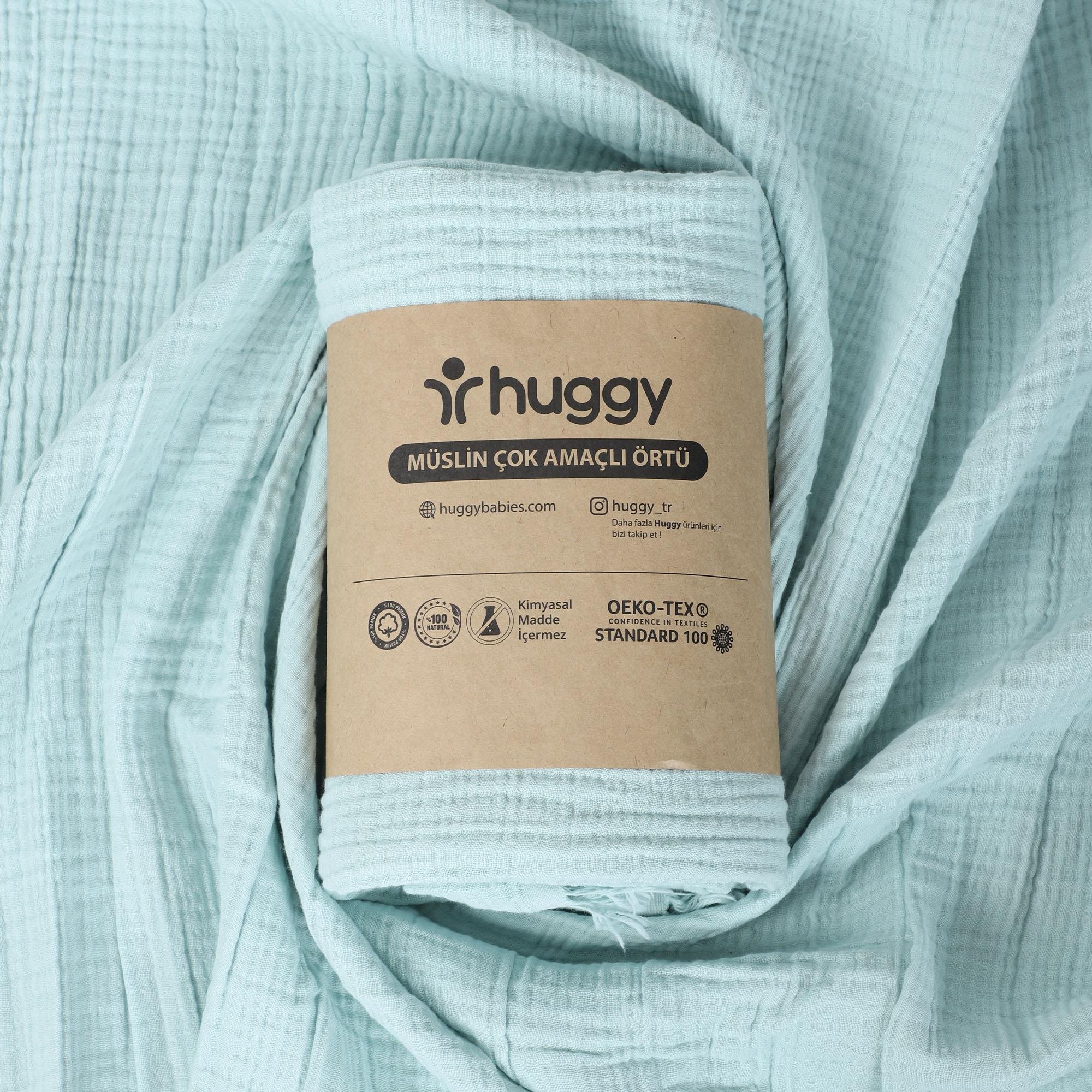 Huggy 4 Katlı %100 Pamuk 100x130 Müslin Bez, Müslin Örtü, Müslin Yenidoğan Bebek Battaniyesi