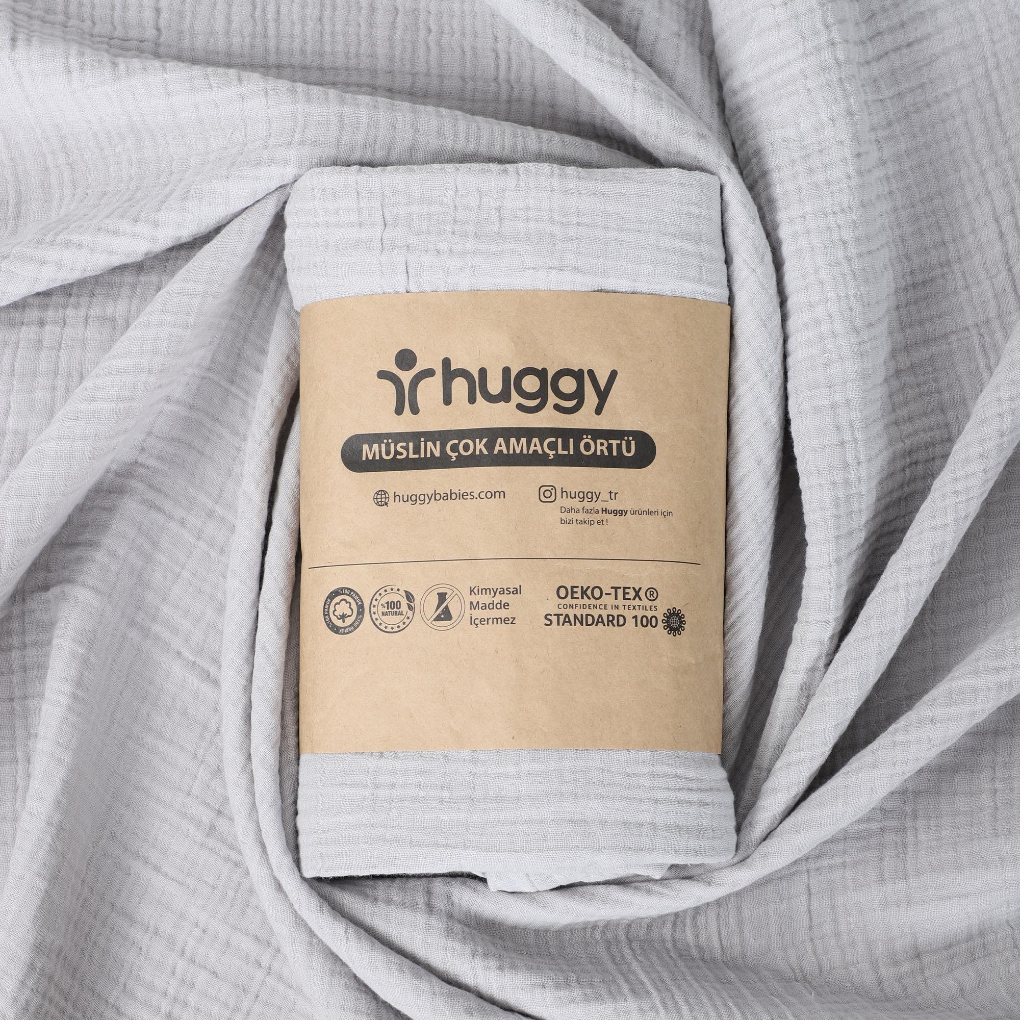 Huggy 4 Katlı %100 Pamuk 100x130 Müslin Bez, Müslin Örtü, Müslin Yenidoğan Bebek Battaniyesi