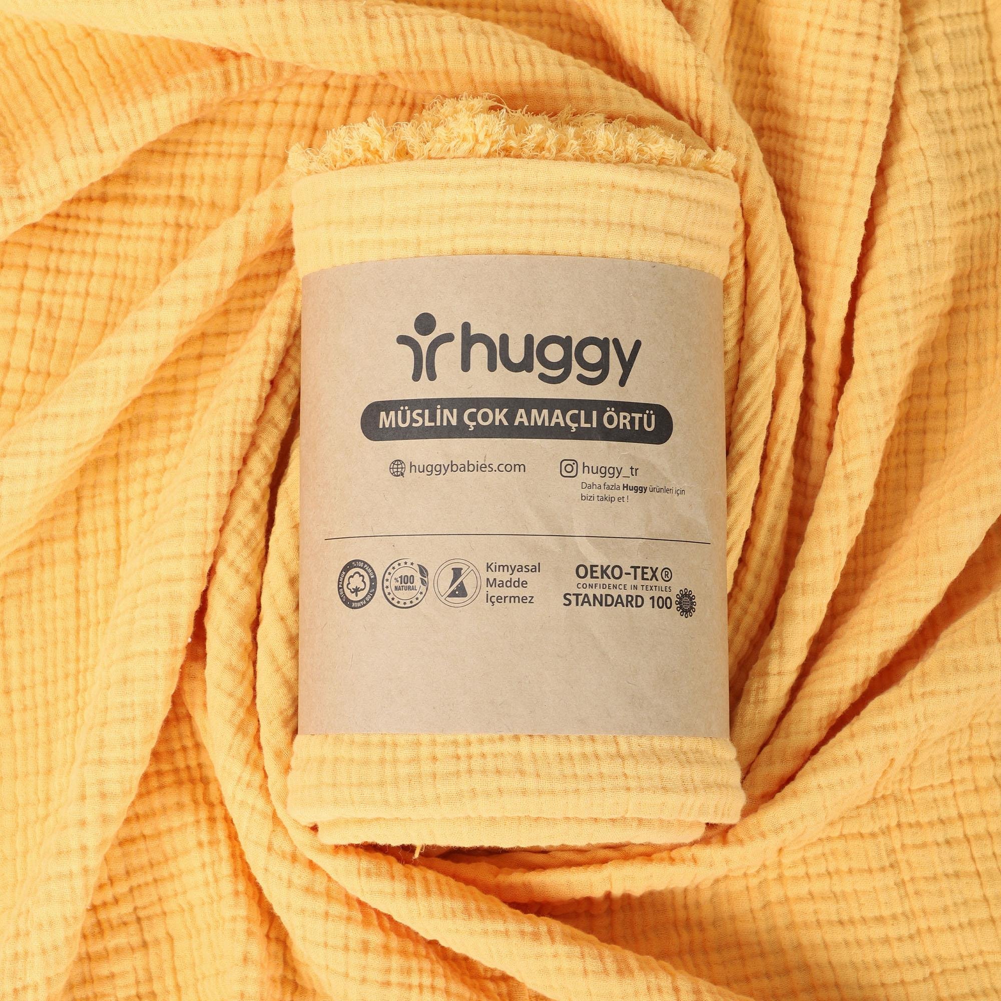 Huggy 4 Katlı %100 Pamuk 100x130 Müslin Bez, Müslin Örtü, Müslin Yenidoğan Bebek Battaniyesi