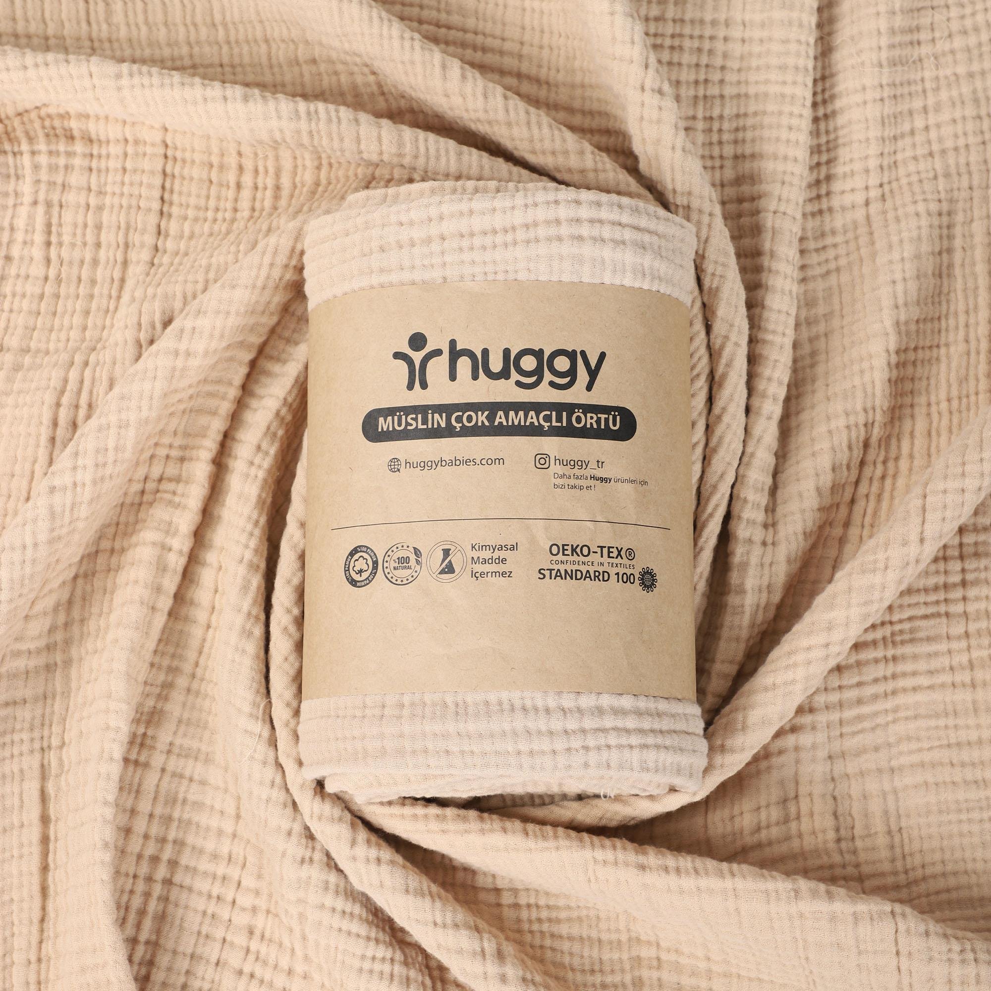 Huggy 4 Katlı %100 Pamuk 100x130 Müslin Bez, Müslin Örtü, Müslin Yenidoğan Bebek Battaniyesi