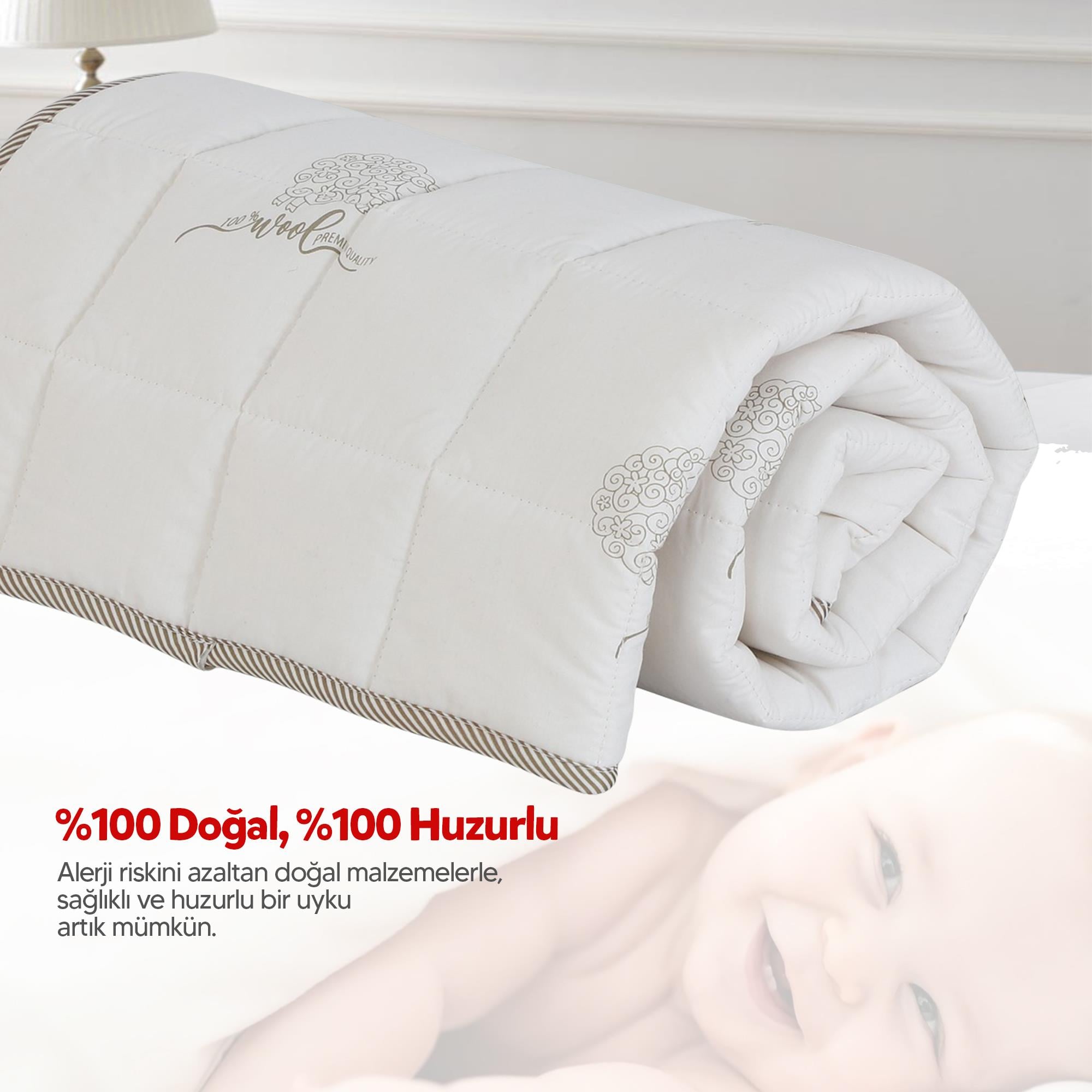 Huggy 75x125 Bebek Yorganı – %100 Yeni Zelanda Kuzu Yünü, %100 Pamuk Kumaş