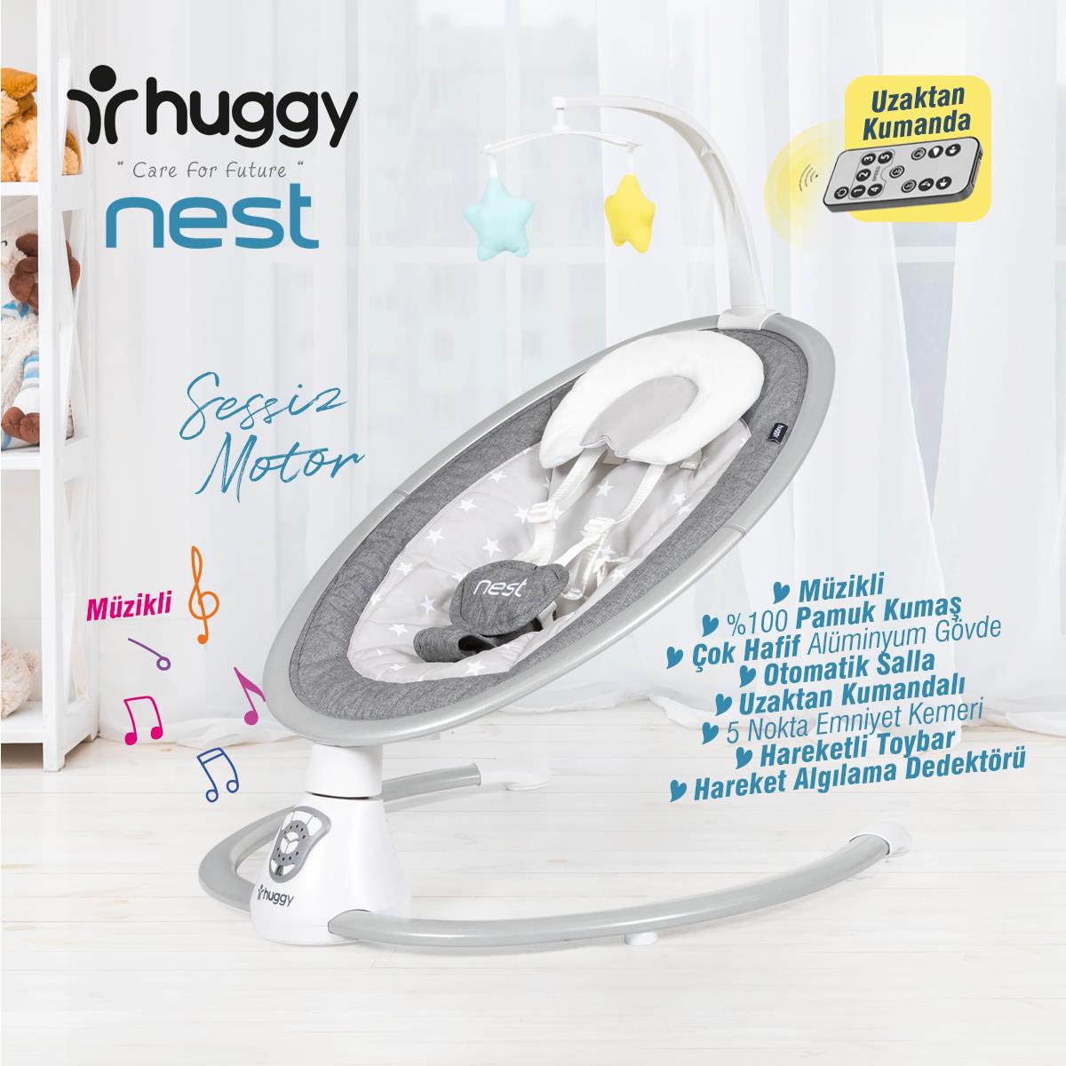 Huggy Nest Otomatik Sallanabilir Kumandalı Müzikli Elektrikli Anakucağı