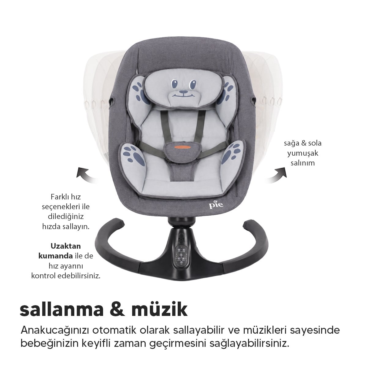 Huggy Pie Yenidoğandana Uygun Otomatik Sallanabilir Kumandalı Bluetooth Müzikli Ana Kucağı