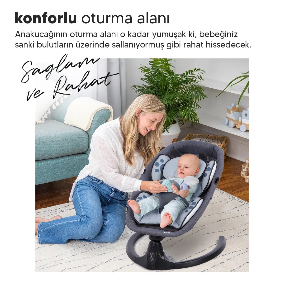 Huggy Pie Yenidoğandana Uygun Otomatik Sallanabilir Kumandalı Bluetooth Müzikli Ana Kucağı