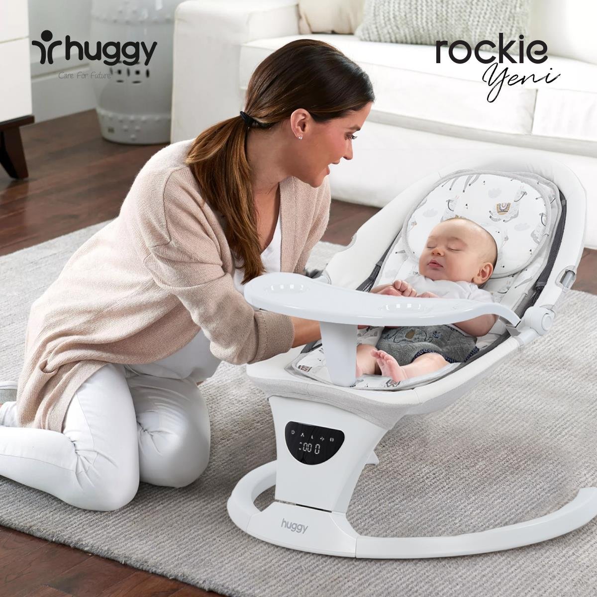 Huggy Rockie Yenidoğana Uygun Kumandalı Bluetooth Müzikli Mama Tepsili Ana Kucağı
