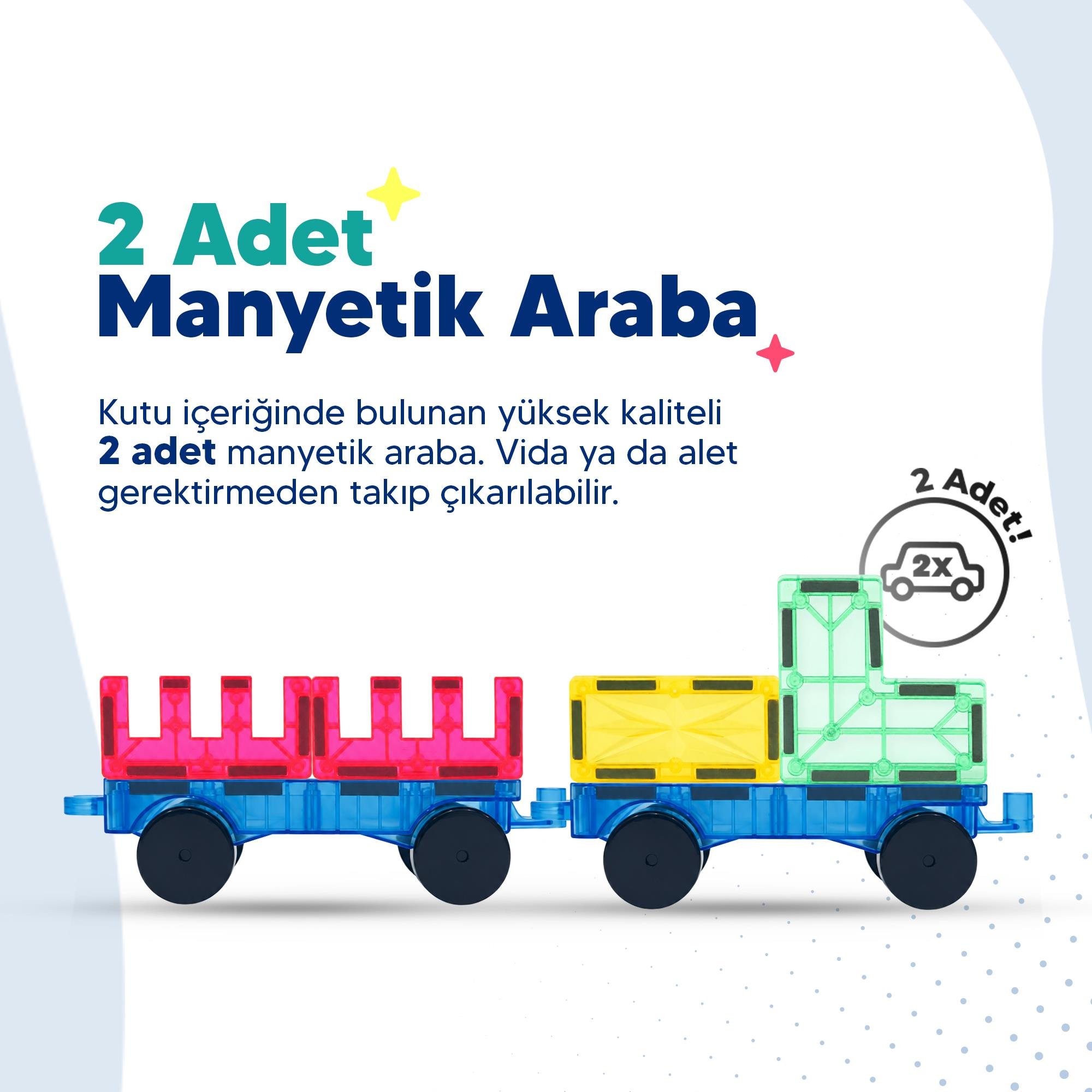 Manyetik Puzzle 104 Parça Yapı Blokları + 2 Araba