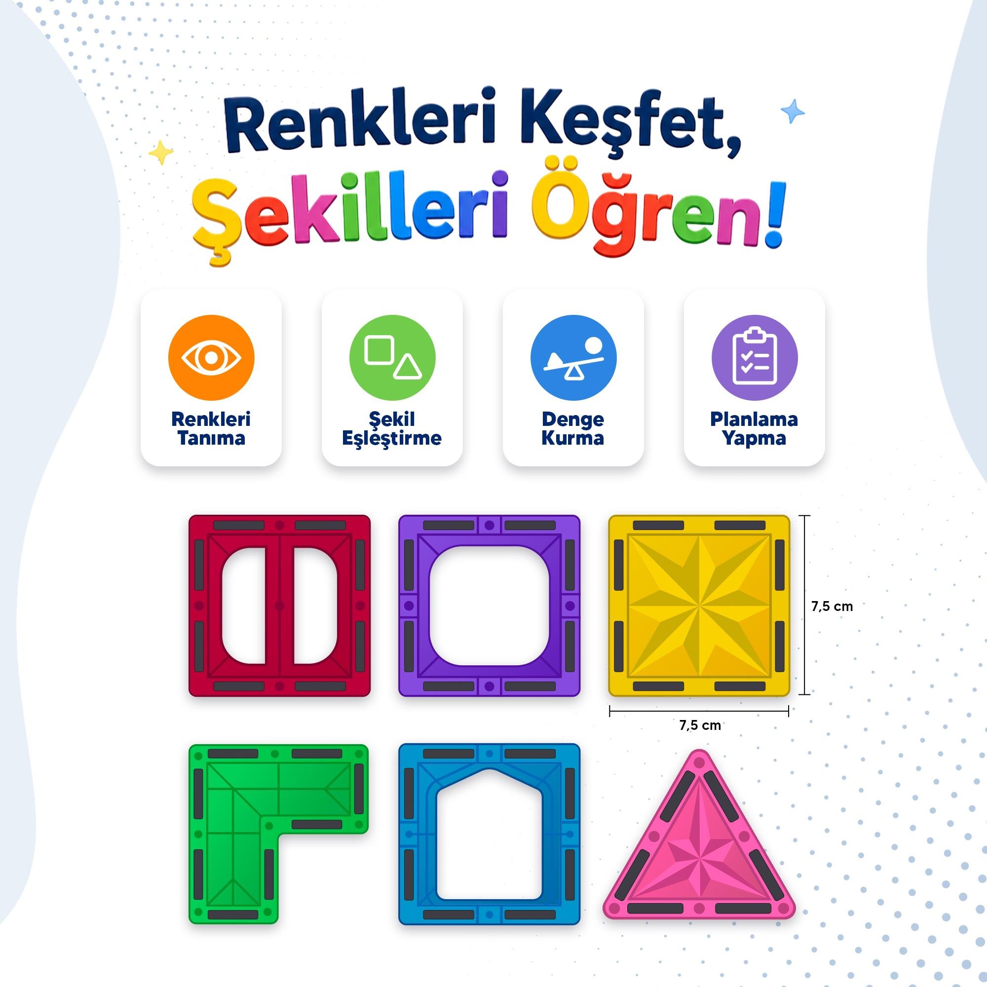 Manyetik Puzzle 104 Parça Yapı Blokları + 2 Araba