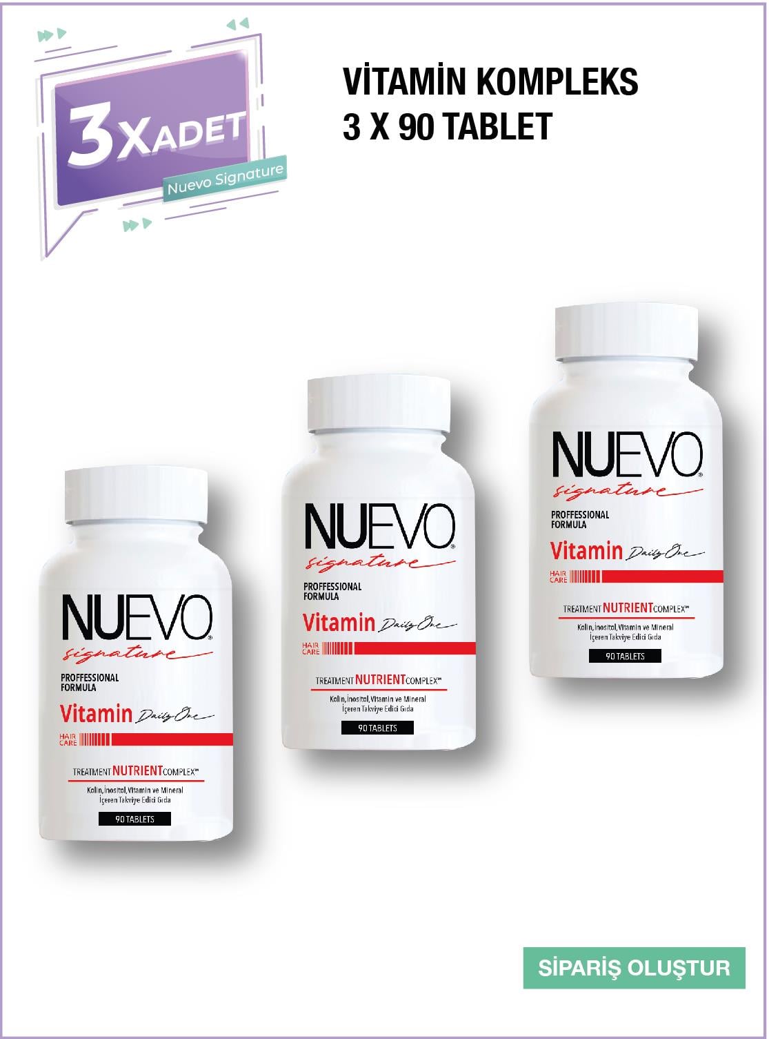 3 Adet Nuevo Signature 90 Tabletlik Saç, Tırnak Ve Cilt Destekleyici Vitamin Kompleksi