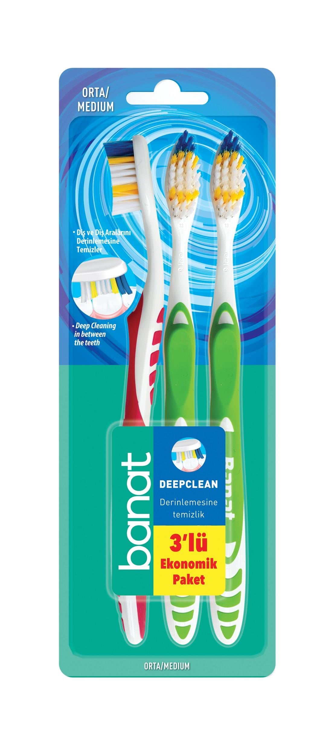 Banat DeepClean 3'lü Diş Fırçası- (Orta)