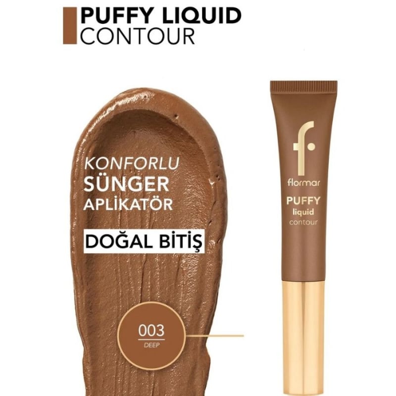 Flormar Puffy Liquid Hafif Yapılı & Sünger Aplikatörlü Yoğunluğu Ayarlanabilir Likit Kontür - 003 De