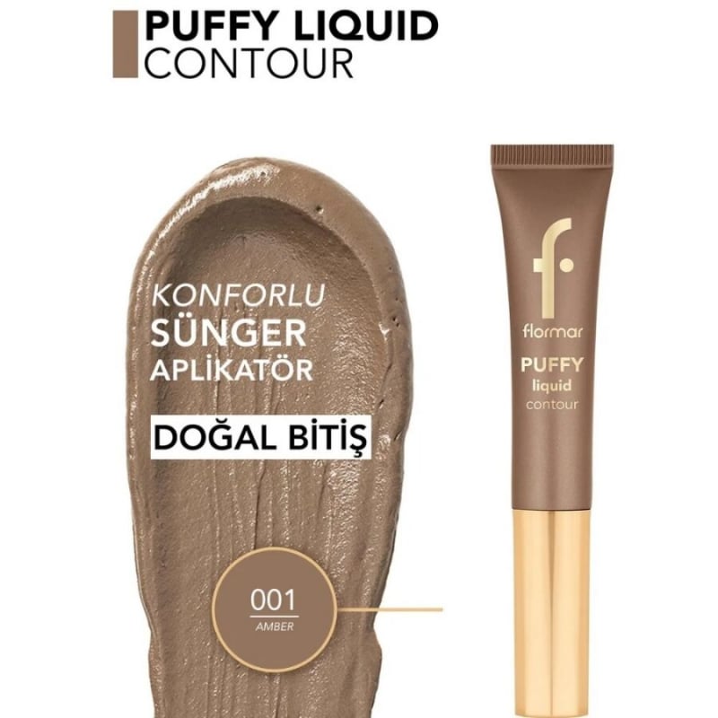 Flormar Puffy Liquid Hafif Yapılı & Sünger Aplikatörlü Yoğunluğu Ayarlanabilir Likit Kontür - 001 Am